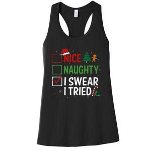 Nice Naughty I Swear I Tried Christmas List Xmas Santa Claus Women's Racerback Tank