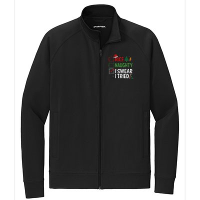 Nice Naughty I Swear I Tried Christmas List Xmas Santa Claus Stretch Full-Zip Cadet Jacket