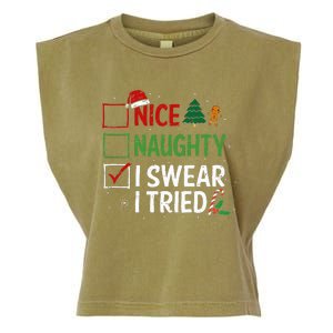 Nice Naughty I Swear I Tried Christmas List Xmas Santa Claus Garment-Dyed Women's Muscle Tee