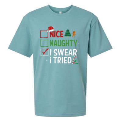 Nice Naughty I Swear I Tried Christmas List Xmas Santa Claus Sueded Cloud Jersey T-Shirt