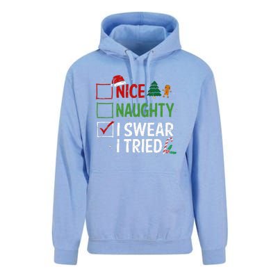 Nice Naughty I Swear I Tried Christmas List Xmas Santa Claus Unisex Surf Hoodie