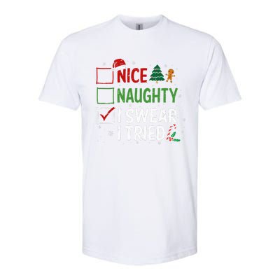 Nice Naughty I Swear I Tried Christmas List Xmas Santa Claus Softstyle CVC T-Shirt