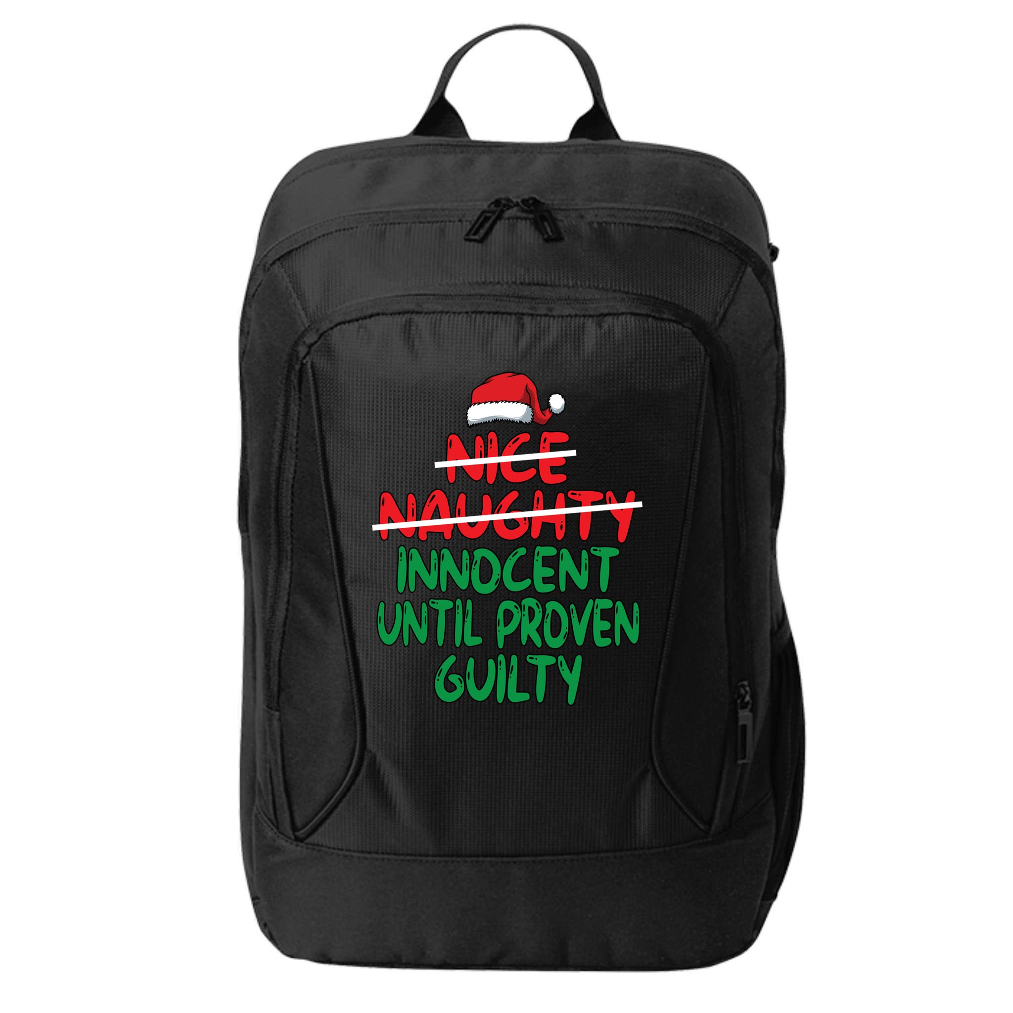 Nice Naughty Innocent Until Proven Guilty Christmas List Gift City Backpack