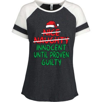 Nice Naughty Innocent Until Proven Guilty Christmas List Gift Enza Ladies Jersey Colorblock Tee