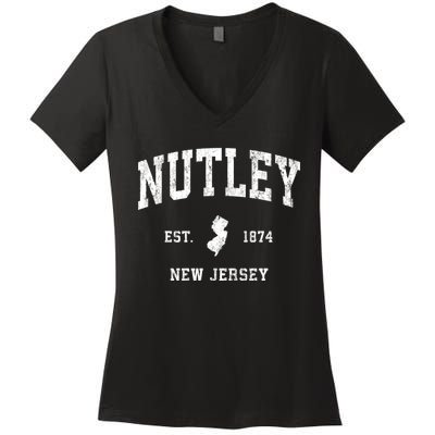 Nutley New Jersey Nj Vintage Athletic Sports Women's V-Neck T-Shirt