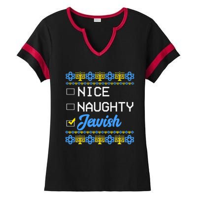 Nice Naughty Jewish Ugly Hanukkah Sweater Cute Chanukah Gift Ladies Halftime Notch Neck Tee