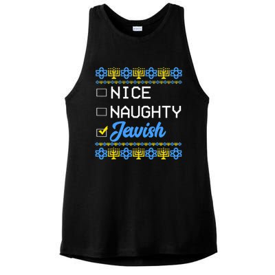 Nice Naughty Jewish Ugly Hanukkah Sweater Cute Chanukah Gift Ladies PosiCharge Tri-Blend Wicking Tank