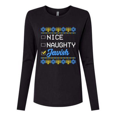 Nice Naughty Jewish Ugly Hanukkah Sweater Cute Chanukah Gift Womens Cotton Relaxed Long Sleeve T-Shirt