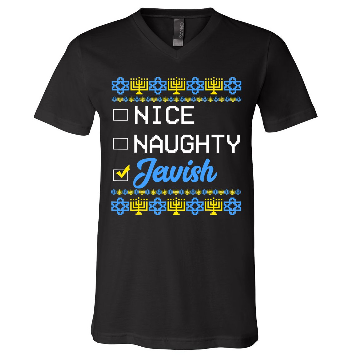 Nice Naughty Jewish Ugly Hanukkah Sweater Cute Chanukah Gift V-Neck T-Shirt