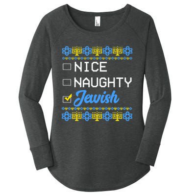 Nice Naughty Jewish Ugly Hanukkah Sweater Cute Chanukah Gift Women's Perfect Tri Tunic Long Sleeve Shirt