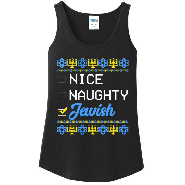 Nice Naughty Jewish Ugly Hanukkah Sweater Cute Chanukah Gift Ladies Essential Tank