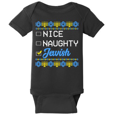 Nice Naughty Jewish Ugly Hanukkah Sweater Cute Chanukah Gift Baby Bodysuit