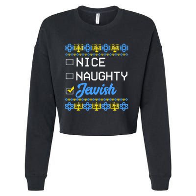 Nice Naughty Jewish Ugly Hanukkah Sweater Cute Chanukah Gift Cropped Pullover Crew