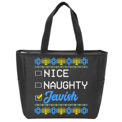 Nice Naughty Jewish Ugly Hanukkah Sweater Cute Chanukah Gift Zip Tote Bag