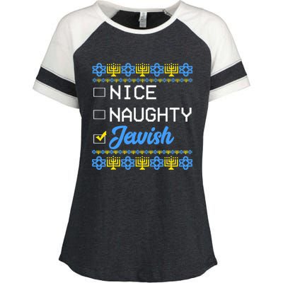 Nice Naughty Jewish Ugly Hanukkah Sweater Cute Chanukah Gift Enza Ladies Jersey Colorblock Tee