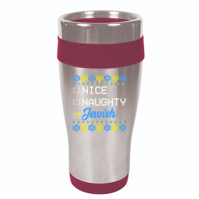 Nice Naughty Jewish Ugly Hanukkah Sweater Cute Chanukah Gift 16oz Travel Tumbler