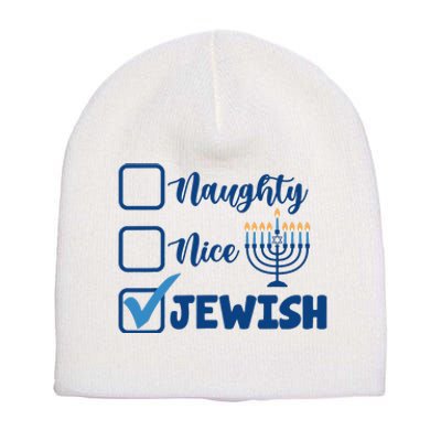 Naughty Nice Jewish Happy Hanukkah Pajama Family Matching Short Acrylic Beanie