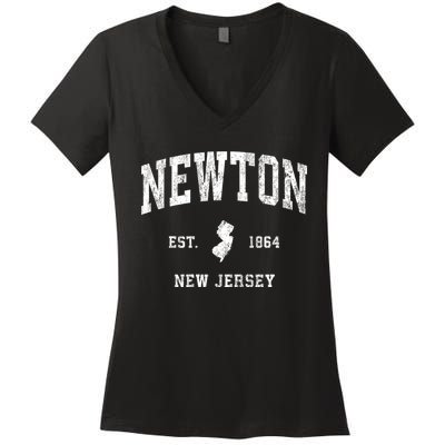 Newton New Jersey Nj Vintage Athletic Women's V-Neck T-Shirt