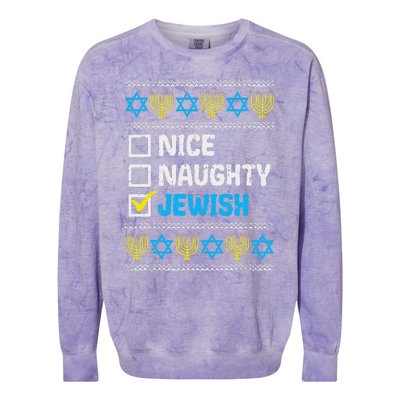 Nice Naughty Jewish Ugly Hanukkah Sweater Chanukah Jew Gift Short Sleeve Colorblast Crewneck Sweatshirt