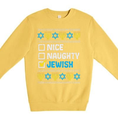 Nice Naughty Jewish Ugly Hanukkah Sweater Chanukah Jew Gift Short Sleeve Premium Crewneck Sweatshirt