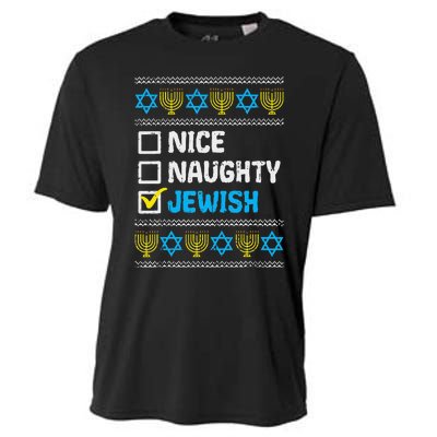 Nice Naughty Jewish Ugly Hanukkah Sweater Chanukah Jew Gift Short Sleeve Cooling Performance Crew T-Shirt