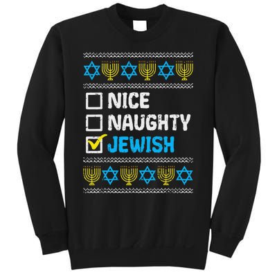 Nice Naughty Jewish Ugly Hanukkah Sweater Chanukah Jew Gift Short Sleeve Sweatshirt