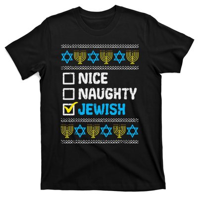 Nice Naughty Jewish Ugly Hanukkah Sweater Chanukah Jew Gift Short Sleeve T-Shirt