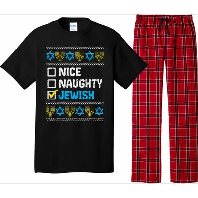 Nice Naughty Jewish Ugly Hanukkah Sweater Chanukah Jew Gift Short Sleeve Pajama Set