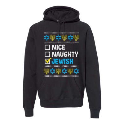 Nice Naughty Jewish Ugly Hanukkah Sweater Chanukah Jew Gift Short Sleeve Premium Hoodie