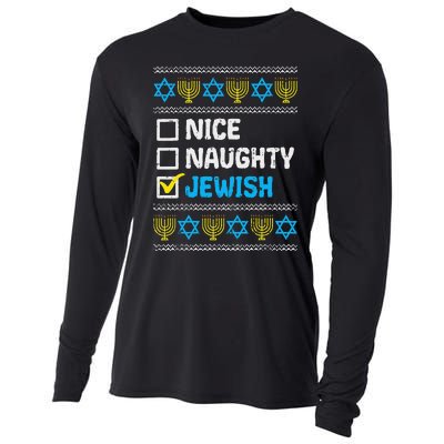 Nice Naughty Jewish Ugly Hanukkah Sweater Chanukah Jew Gift Short Sleeve Cooling Performance Long Sleeve Crew