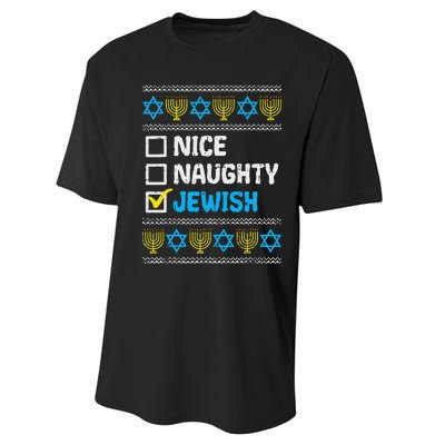 Nice Naughty Jewish Ugly Hanukkah Sweater Chanukah Jew Gift Short Sleeve Performance Sprint T-Shirt