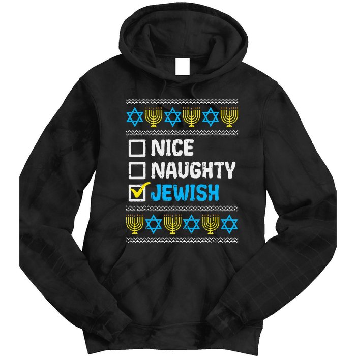 Nice Naughty Jewish Ugly Hanukkah Sweater Chanukah Jew Gift Short Sleeve Tie Dye Hoodie