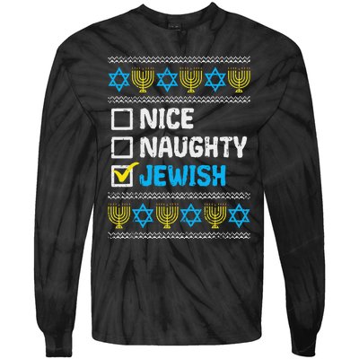 Nice Naughty Jewish Ugly Hanukkah Sweater Chanukah Jew Gift Short Sleeve Tie-Dye Long Sleeve Shirt