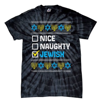 Nice Naughty Jewish Ugly Hanukkah Sweater Chanukah Jew Gift Short Sleeve Tie-Dye T-Shirt