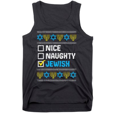 Nice Naughty Jewish Ugly Hanukkah Sweater Chanukah Jew Gift Short Sleeve Tank Top