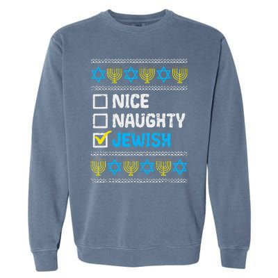 Nice Naughty Jewish Ugly Hanukkah Sweater Chanukah Jew Gift Short Sleeve Garment-Dyed Sweatshirt