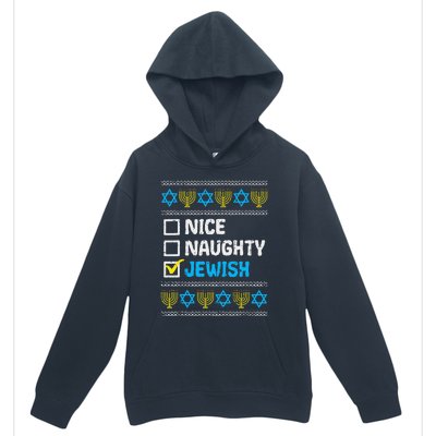 Nice Naughty Jewish Ugly Hanukkah Sweater Chanukah Jew Gift Short Sleeve Urban Pullover Hoodie