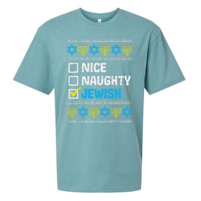 Nice Naughty Jewish Ugly Hanukkah Sweater Chanukah Jew Gift Short Sleeve Sueded Cloud Jersey T-Shirt