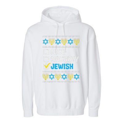 Nice Naughty Jewish Ugly Hanukkah Sweater Chanukah Jew Gift Short Sleeve Garment-Dyed Fleece Hoodie