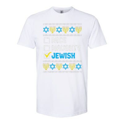 Nice Naughty Jewish Ugly Hanukkah Sweater Chanukah Jew Gift Short Sleeve Softstyle CVC T-Shirt