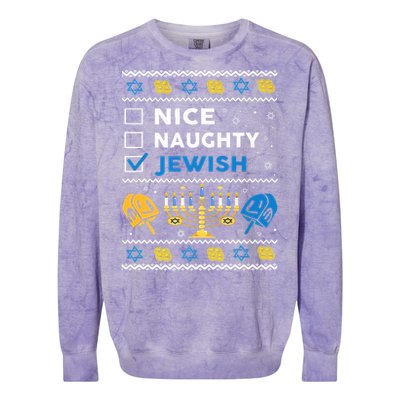 Nice Naughty Jewish Ugly Hanukkah Sweater Chanukah Jew Xmas Colorblast Crewneck Sweatshirt