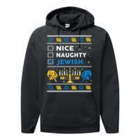 Nice Naughty Jewish Ugly Hanukkah Sweater Chanukah Jew Xmas Performance Fleece Hoodie