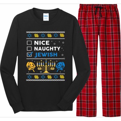 Nice Naughty Jewish Ugly Hanukkah Sweater Chanukah Jew Xmas Long Sleeve Pajama Set