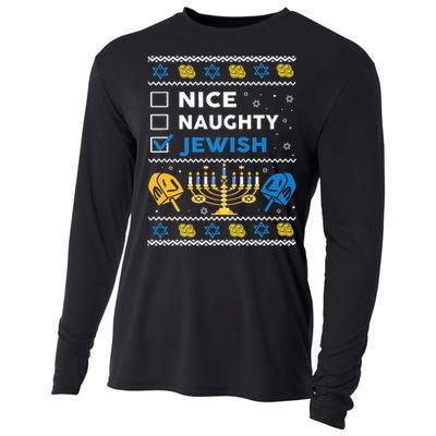 Nice Naughty Jewish Ugly Hanukkah Sweater Chanukah Jew Xmas Cooling Performance Long Sleeve Crew