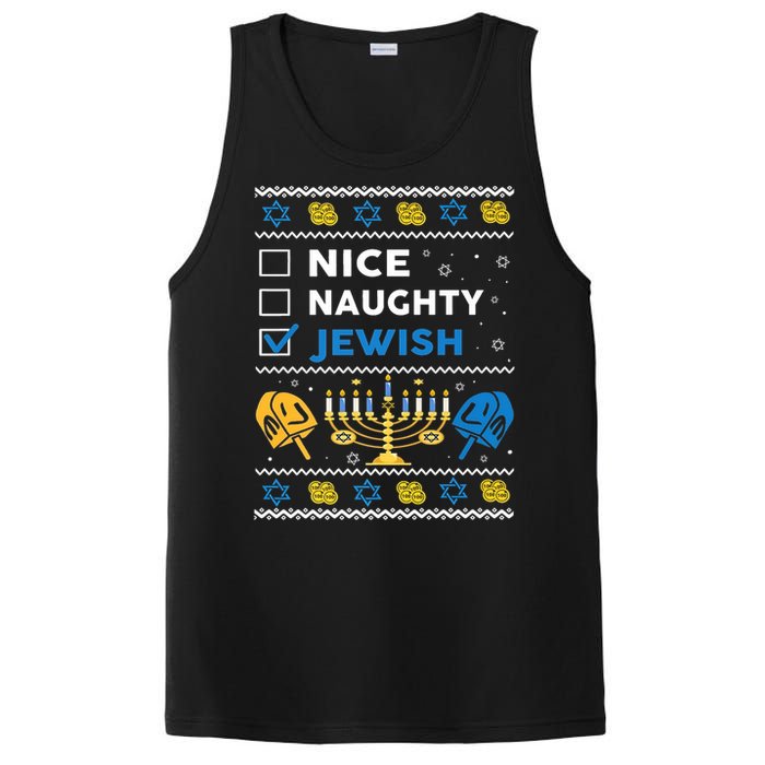 Nice Naughty Jewish Ugly Hanukkah Sweater Chanukah Jew Xmas PosiCharge Competitor Tank