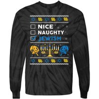 Nice Naughty Jewish Ugly Hanukkah Sweater Chanukah Jew Xmas Tie-Dye Long Sleeve Shirt