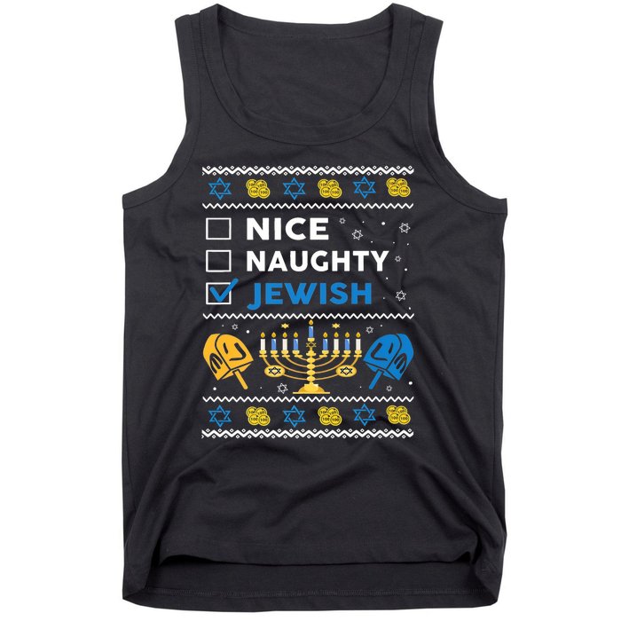 Nice Naughty Jewish Ugly Hanukkah Sweater Chanukah Jew Xmas Tank Top