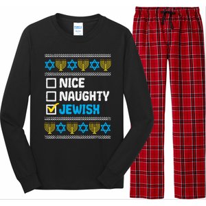 Nice Naughty Jewish Ugly Hanukkah Sweater Chanukah Jew Gift Long Sleeve Pajama Set