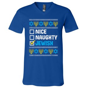 Nice Naughty Jewish Ugly Hanukkah Sweater Chanukah Jew Gift V-Neck T-Shirt