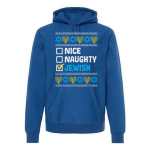 Nice Naughty Jewish Ugly Hanukkah Sweater Chanukah Jew Gift Premium Hoodie